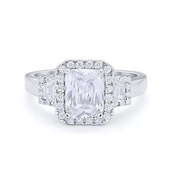 Three Stone Baguette Wedding Ring Simulated CZ 925 Sterling Silver